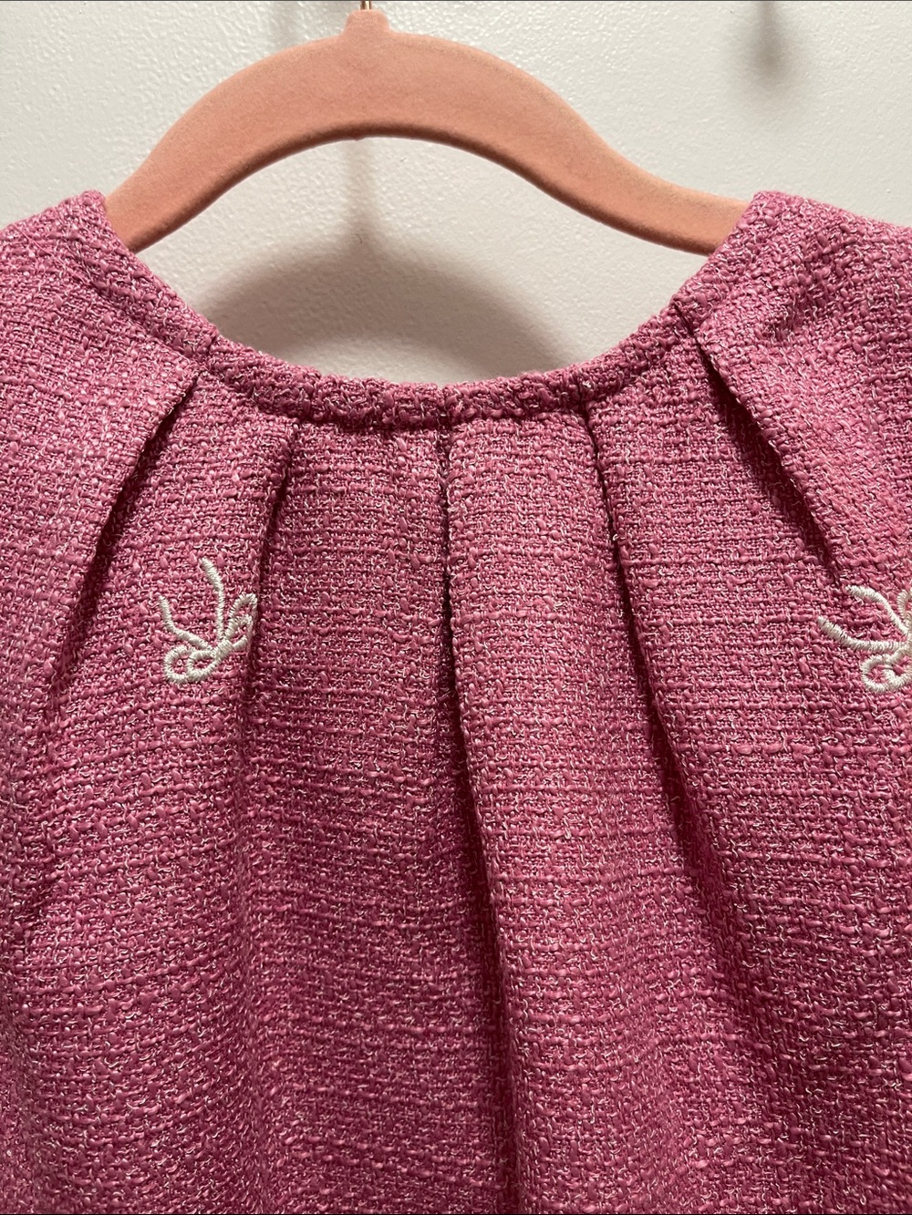 NWT Umgee Pink Tweed Embroidered Bow Dress - Picture 7 of 7